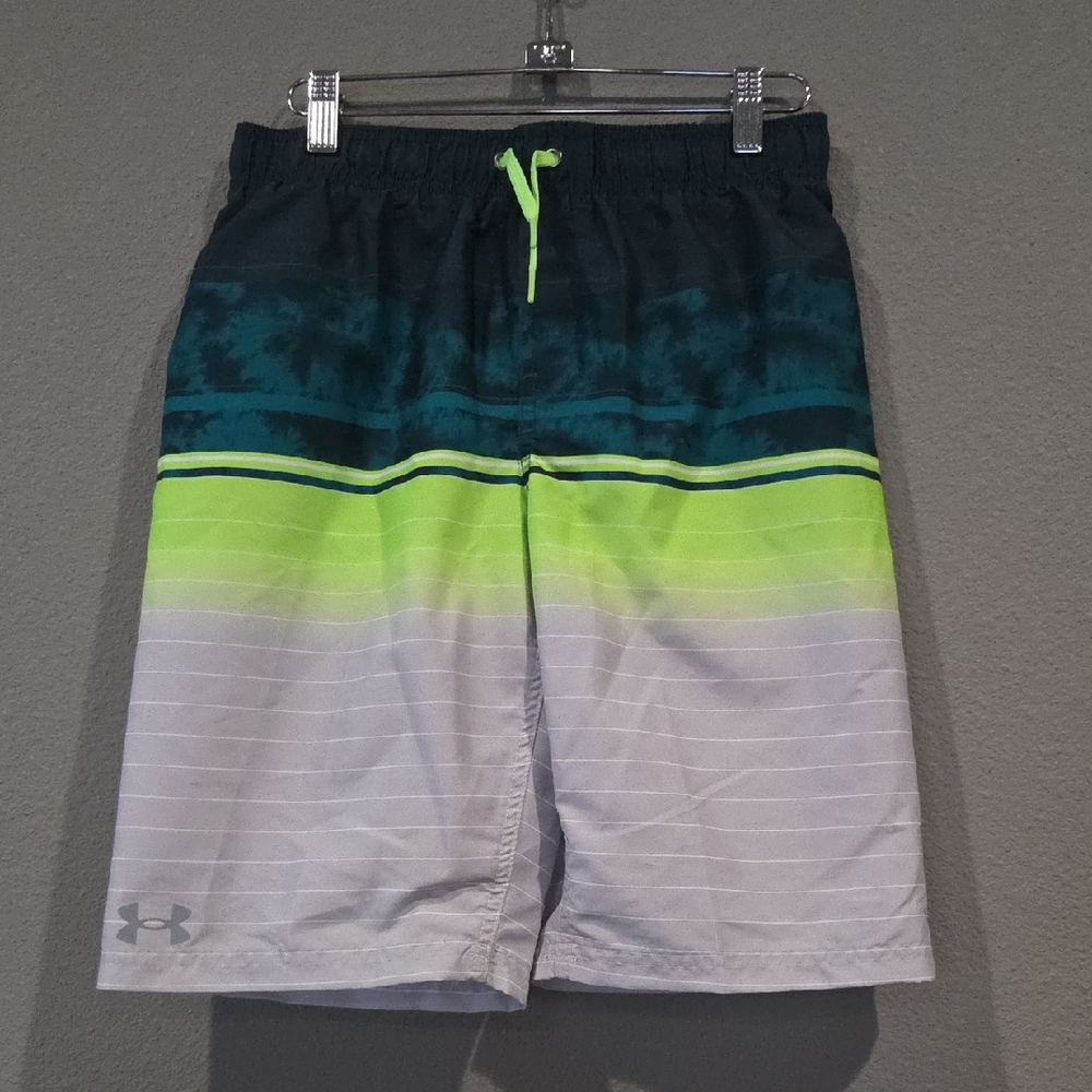 Under Armour Black and Bright Green Swim Trunks